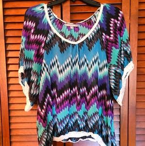 NY Collection large purple/blues flowy shirt